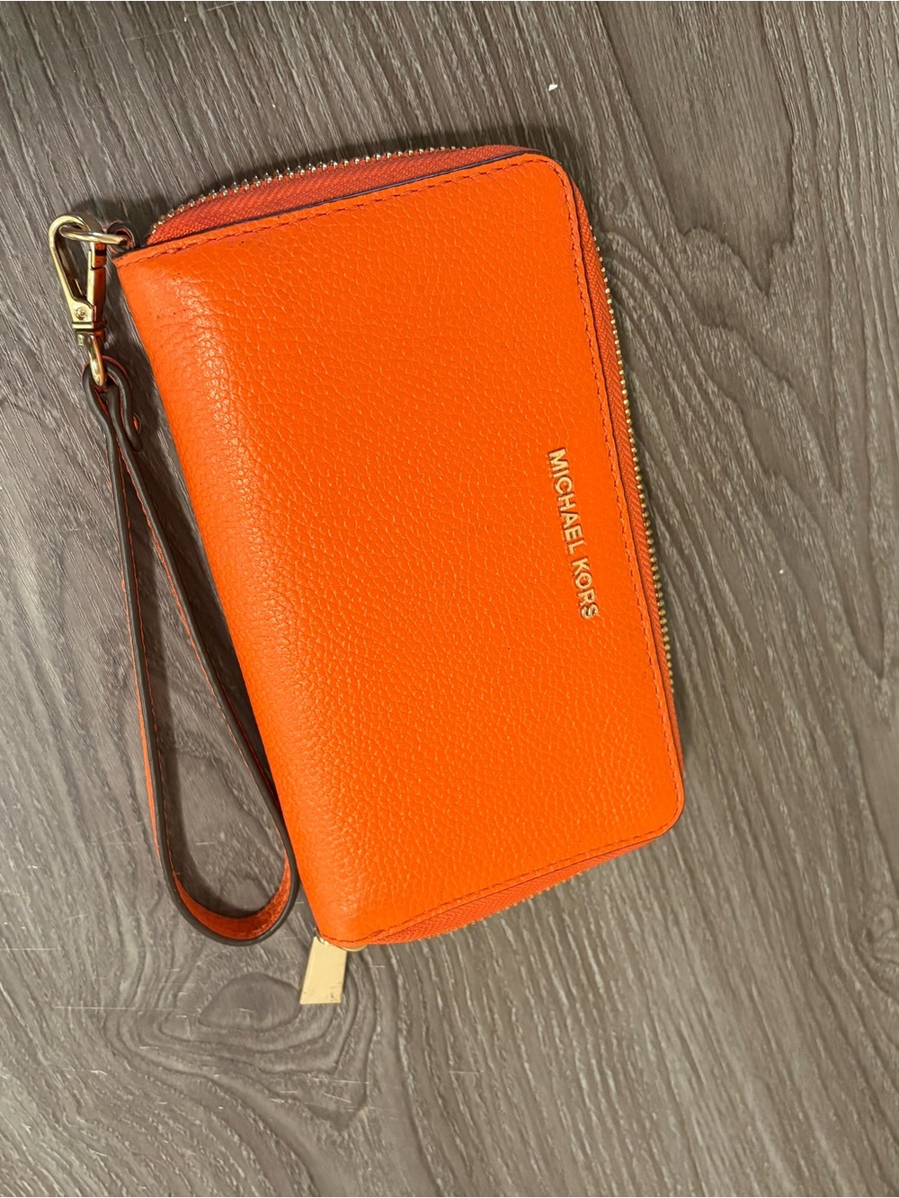 Michael Kors Bright Orange Pebbled Leather Wristlet